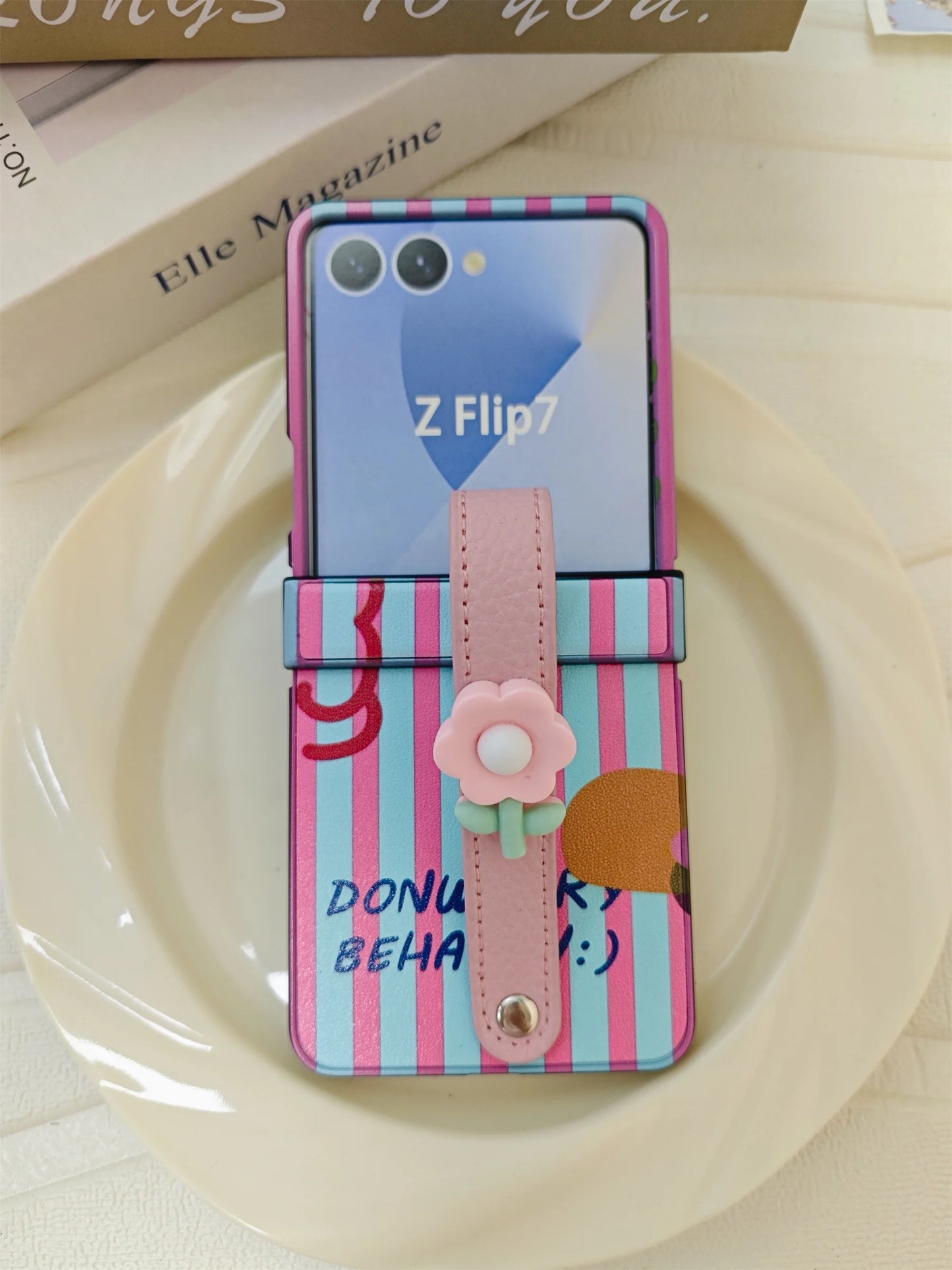 Korean Cute Floral Wrist Strap Rainbow Flower Oil Painting Case for Samsung Galaxy Z Flip7 Z Flip6 Z Flip5 Z Flip4 3 Back Cover