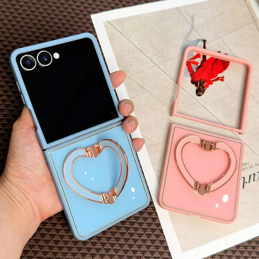 Acrylic Love Bracket Finger Ring Holder Phone Case For Samsung Galaxy Z Flip 7 flip7 Slim Protection Cover