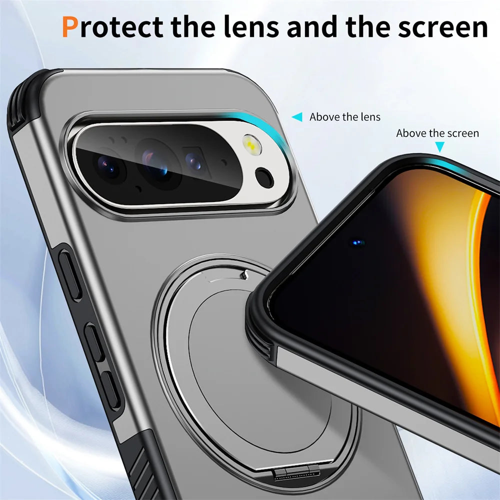 Luxury Magnet Rotating Fold Stand Magnetic Phone Case for Google Pixel 11 10 9 Pro XL 10A Non-Slip Bumper Shockproof Armor Cover