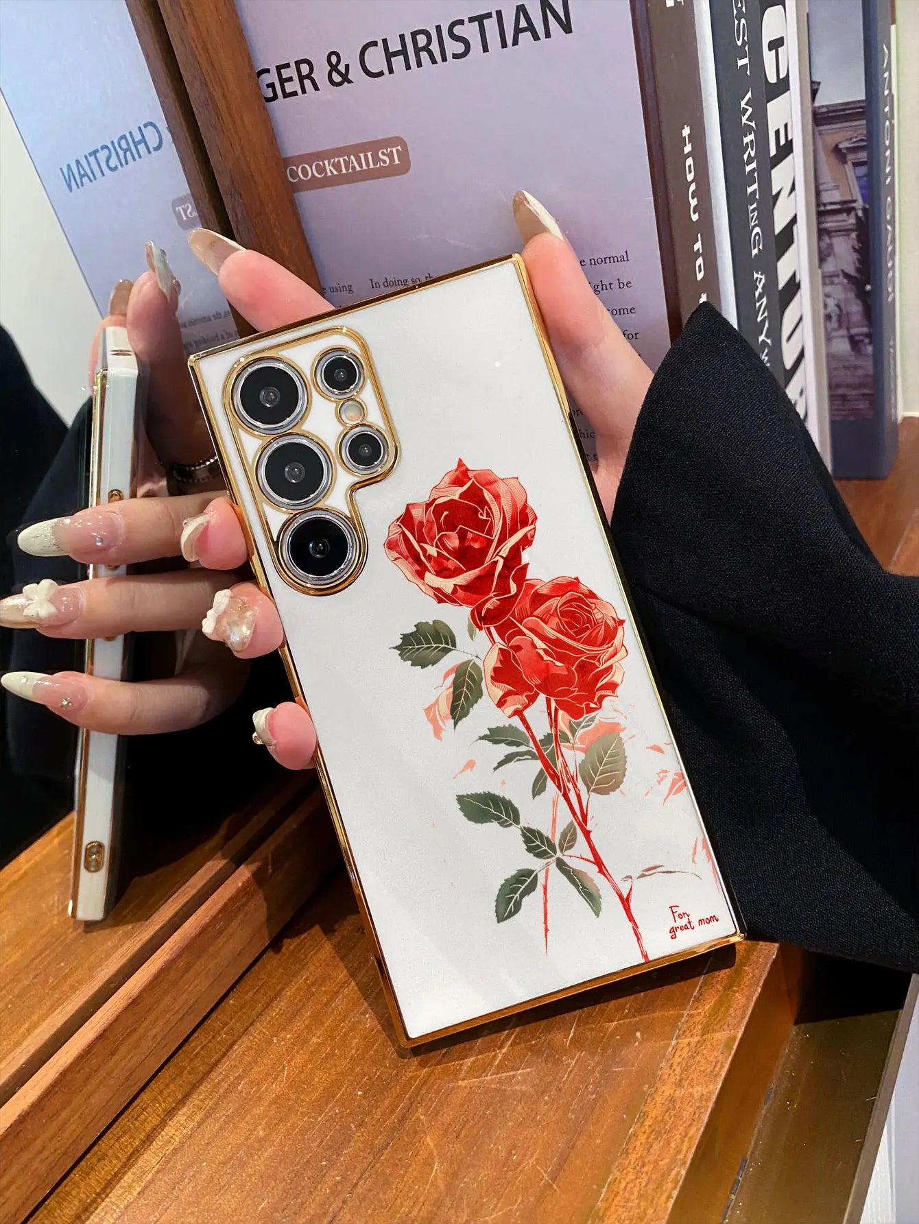 Luxury Plating Red Rose Pattern Design Phone Case For Samsung Galaxy S25 Ultra S24 S23 FE S22 S21 S20 Plus Silicone Back Cover