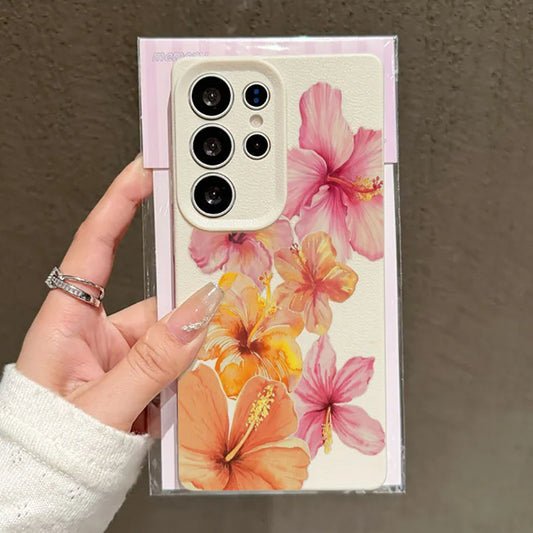 For Samsung Galaxy S25 S24 S23 S22 S21 FE Plus Ultra Watercolor Hibiscus Flower Phone Case for A55 A35 A15 A16 A56 A53 A54 Cover