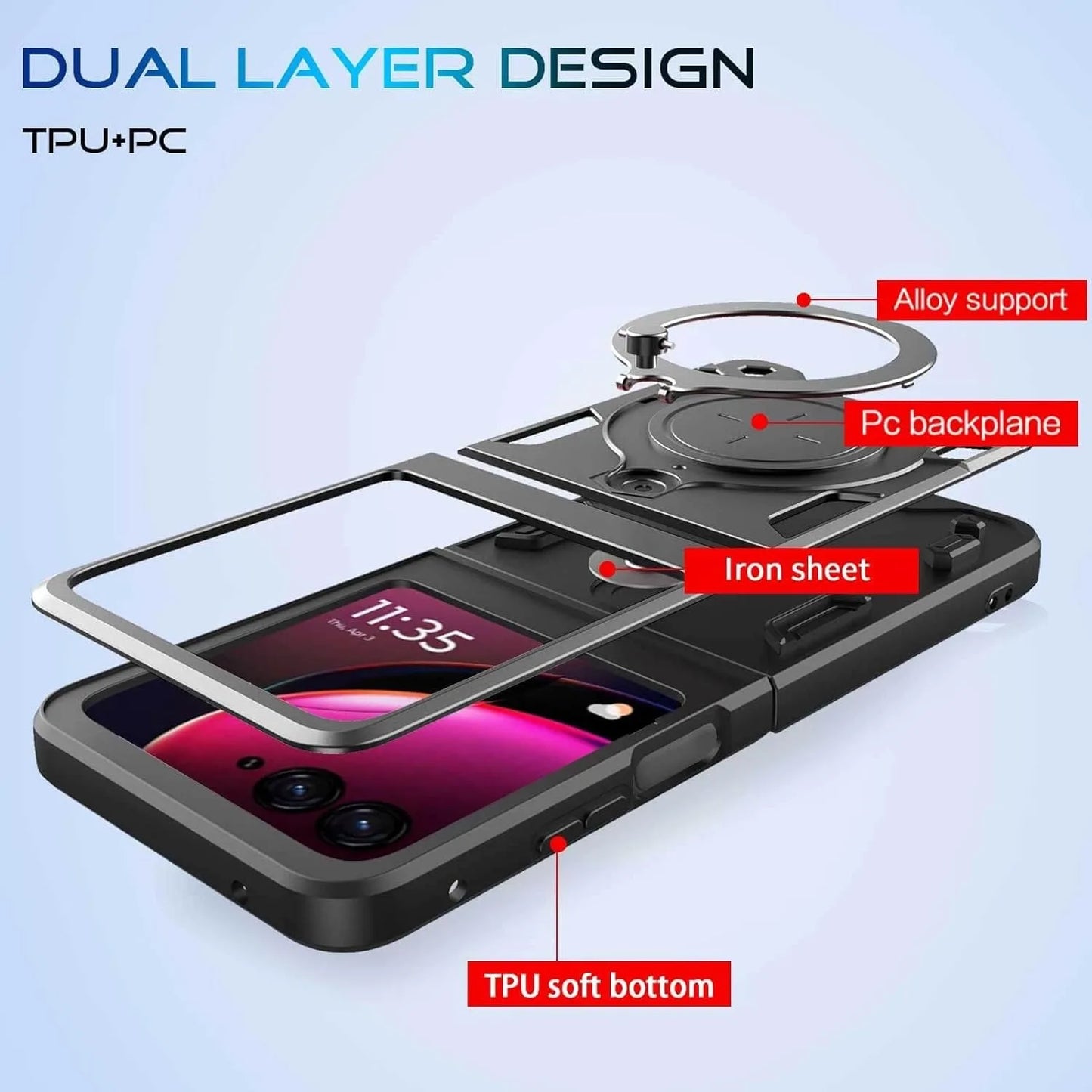 Protective Cover For Motorola Moto Razr 60 50 40 Ultra Razr Plus 2025 2024 2023 Case Ring Stand Holder Shockproof Fundas Coque