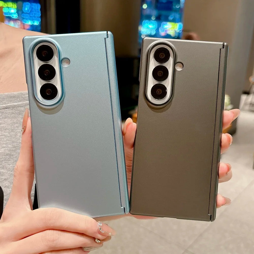 Skin Feel Metallic Paint Hinge Protection Phone Case For Samsung Galaxy Z Fold 7 6 5 4 Solid Color Shockproof Back Cover