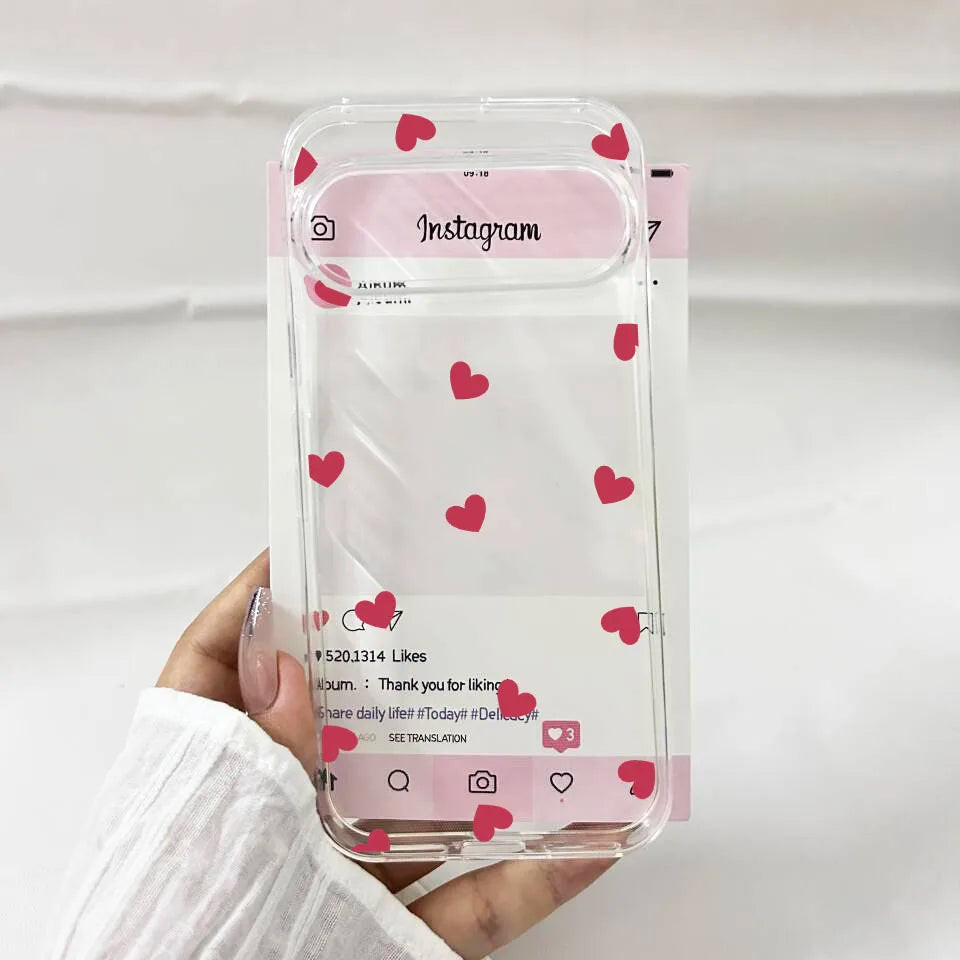 Cute Pink Black Love Heart Phone Case For Google Pixel 10 Pro XL 9 8Pro 6 7 8 8A 5G Fashion Transparent Soft TPU Cover Fundas