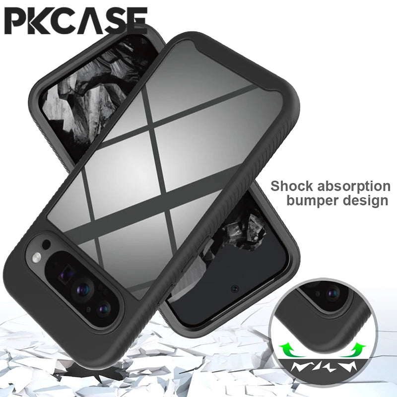 PKCASE 360 Full Coverage Case For Google Pixel 10A 9A 8A 7A 6A Shockproof Clear Armor Cover For Pixel 10 9 8 7 Pro XL