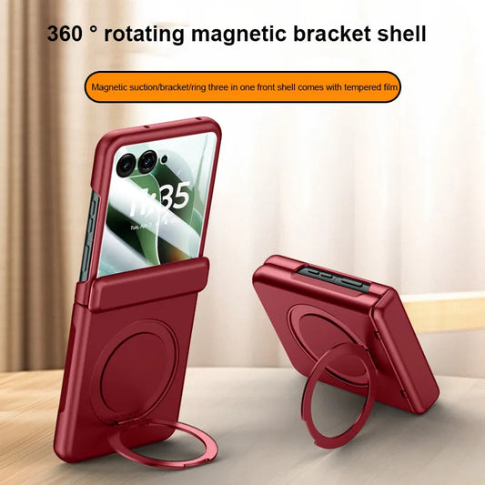 360° Rotation Magnetic Ring Bracket Case For Motorola Razr 60 Ultra 60 Pro Razr 50 5G Hard Protective Cover With Tempered Film
