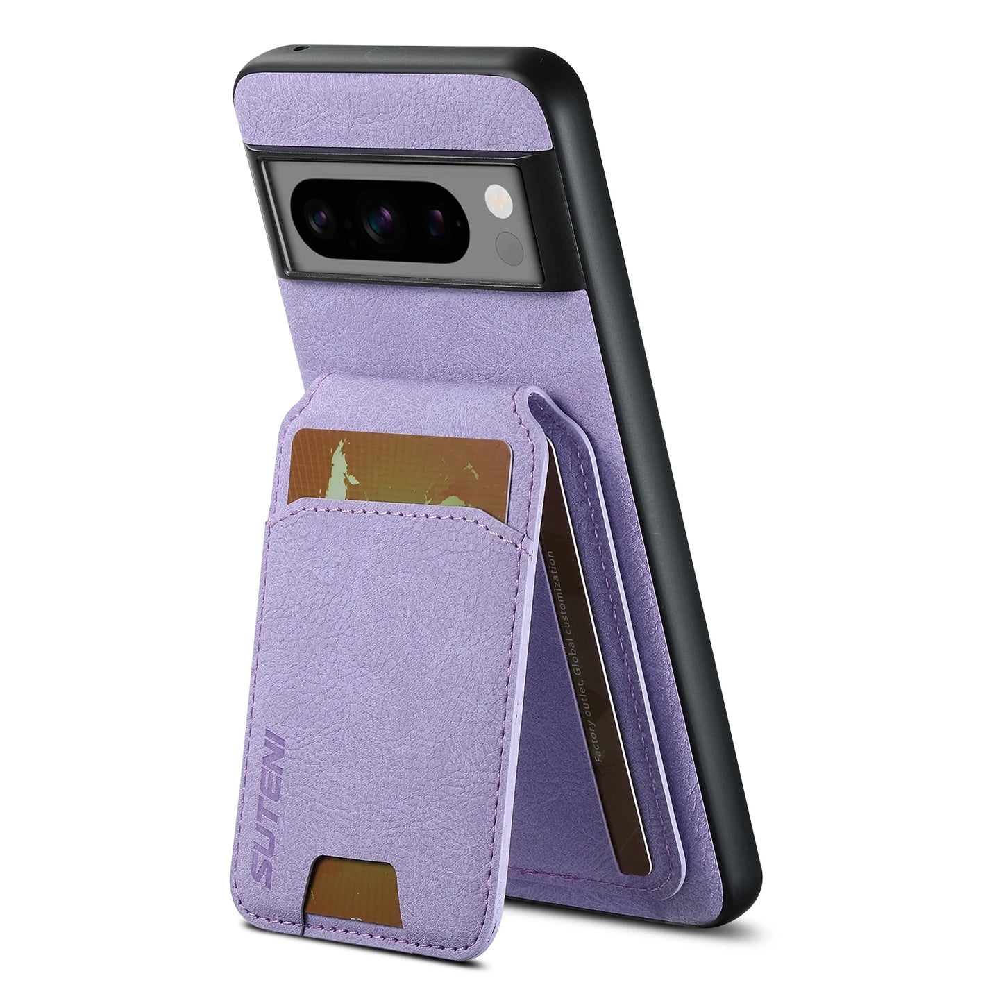 Lychee SUTENI Luxury Faux Leather Stand Card Holder Phone Case Frosted Feel for Google Pixel 10 9 Pro XL 8 Pro 7 6 A Cover