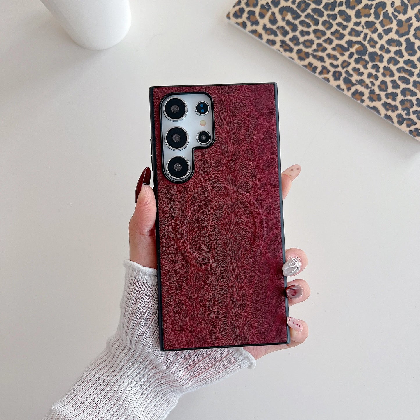 Magnetic Leopard Print Case For Samsung Galaxy S25 S24 Ultra S22 S23 FE Plus S21 Note 20 Ultra A55 A35 Wireless Charging Cover