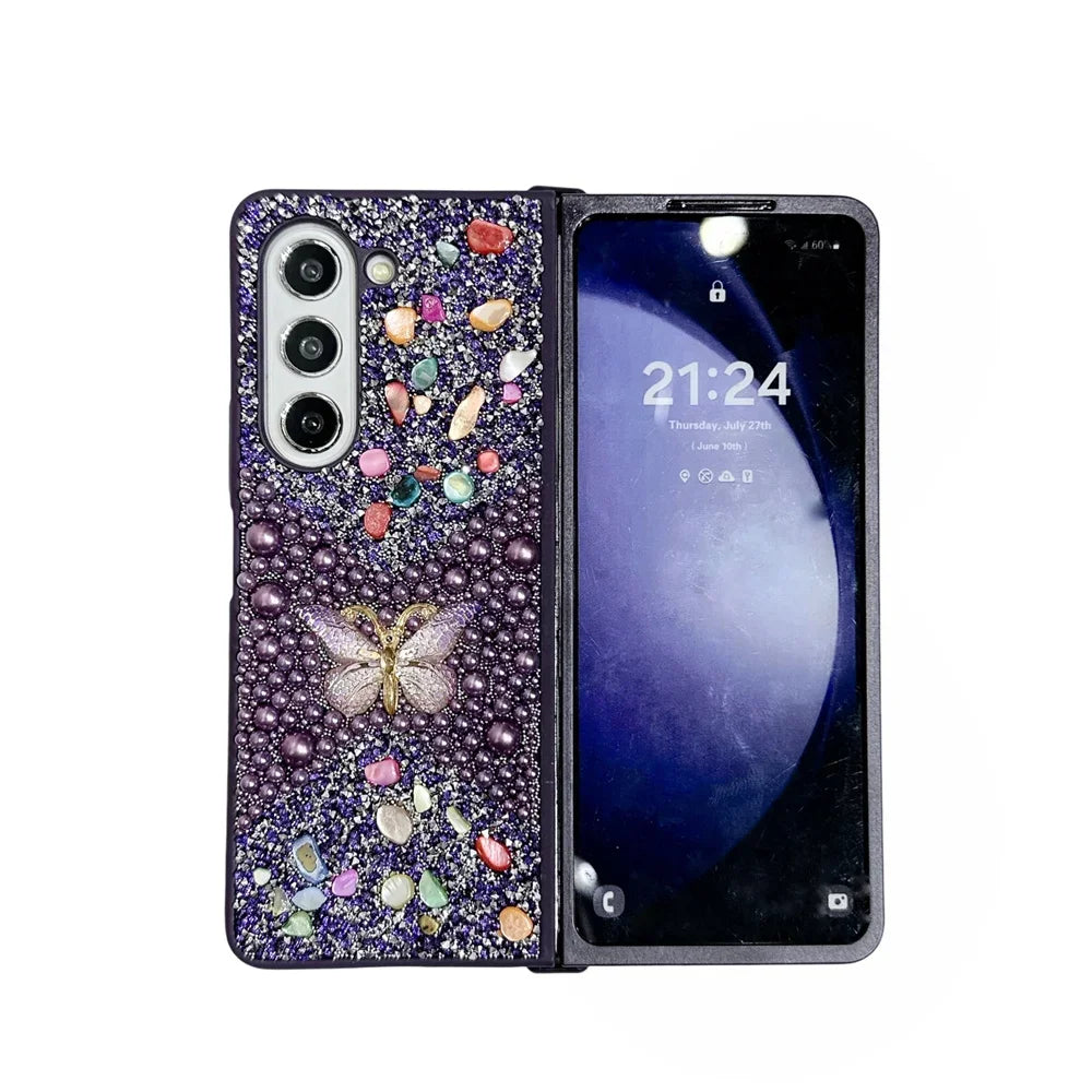Brand New Unique Butterfly Colorful Jewelled Phone Case For Samsung Galaxy Z Fold 7 6 5 4 3 PC Hard Shell Protection Back Cover