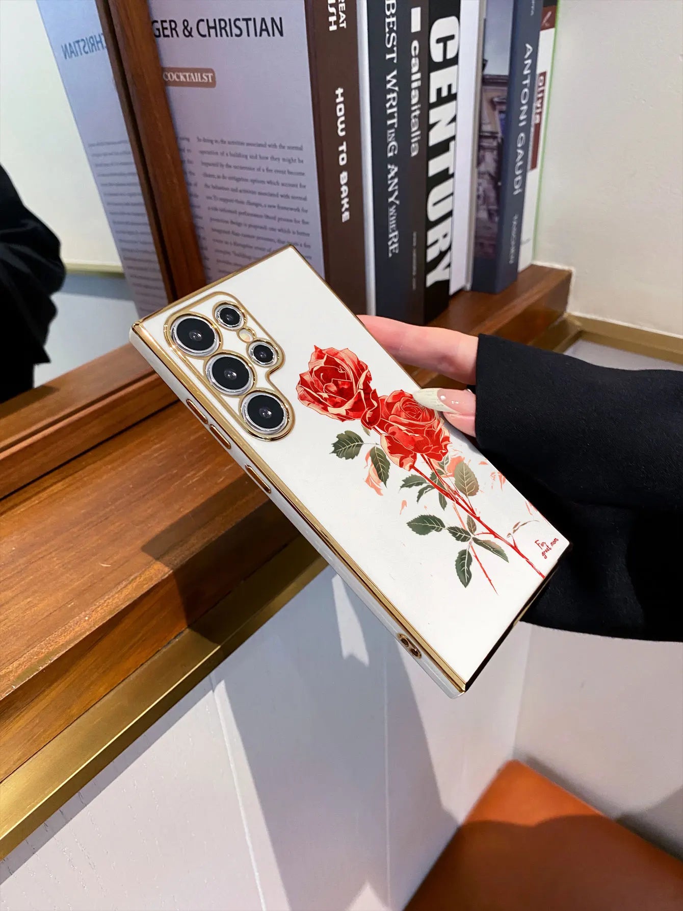 Luxury Plating Red Rose Pattern Design Phone Case For Samsung Galaxy S25 Ultra S24 S23 FE S22 S21 S20 Plus Silicone Back Cover