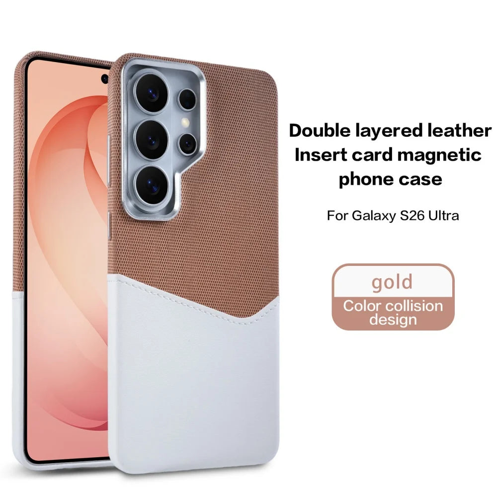 For MagSafe Card Slot Holder Phone Case For Samsung S26Ultra S25 S24 Ultra Linen Leather Magnetic Shockproof Wallet Soft Cover