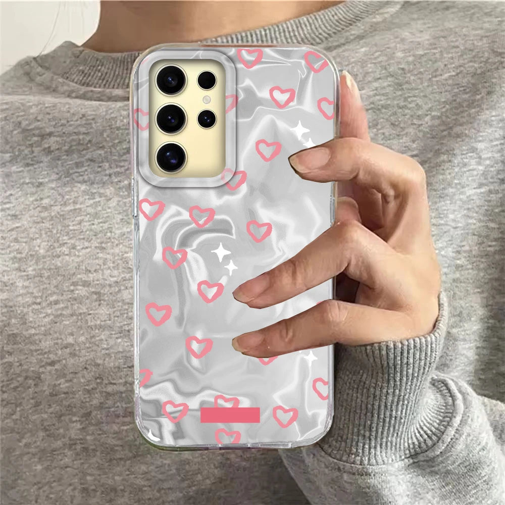 Pink Heart Love Women Girls Pattern Phone Case For Samsung Galaxy S24 S22 S23 S25 Edge S21 Plus S20 FE Ultra Shell Back Cover