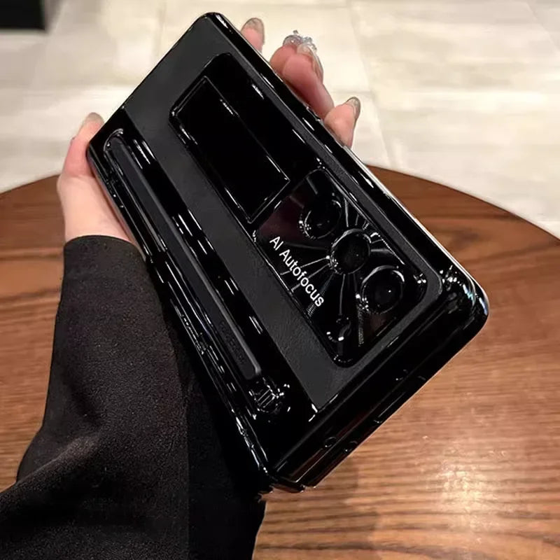 Leather Bracket Pen Slot With Stylus Case For Samsung Galaxy Z Fold 7 6 Fold 5 Fold4 W25 5G Glass Screen Hinge Protection Cover