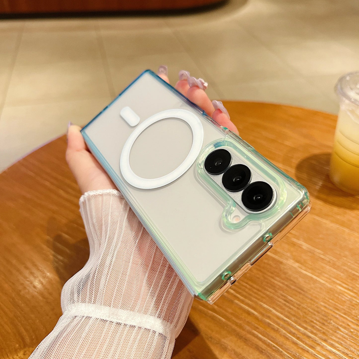 Magnetic Gradient Color Case For Samsung Galaxy Z Fold 3 4 5 6 7 ZFold7 ZFold6 2-Piece Set For Magsafe Wireless Charge Cover