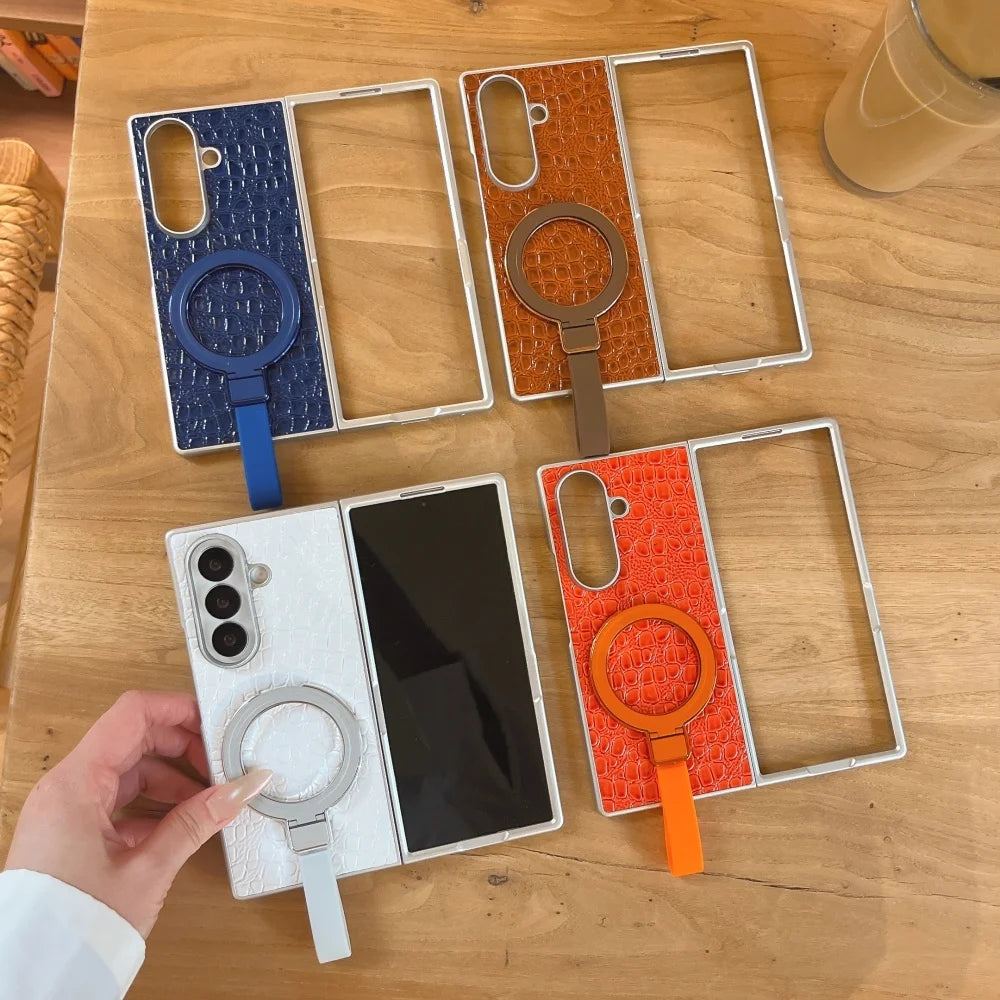 for ZFold 8 Luxury Alligator Leather Magnetic Holder Case for Samsung Galaxy Z Fold 8 Wide Fold 8 Ultra 4 5 6 7 Shockproof Cover