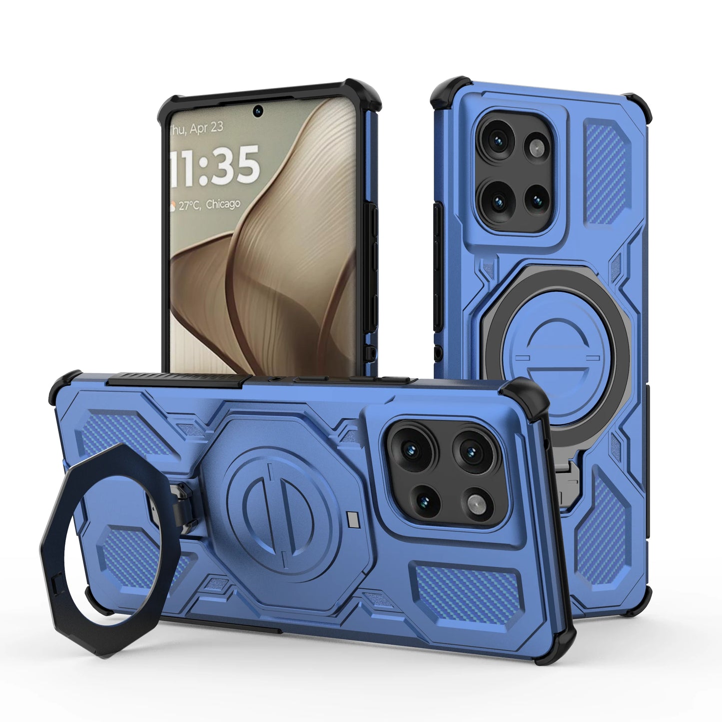 Magnetic Phone Case with Ring Stand Stand for Wireless Charging Motorola Moto Edge 50 Pro 60 Fusion 5G Hard Carbon Case