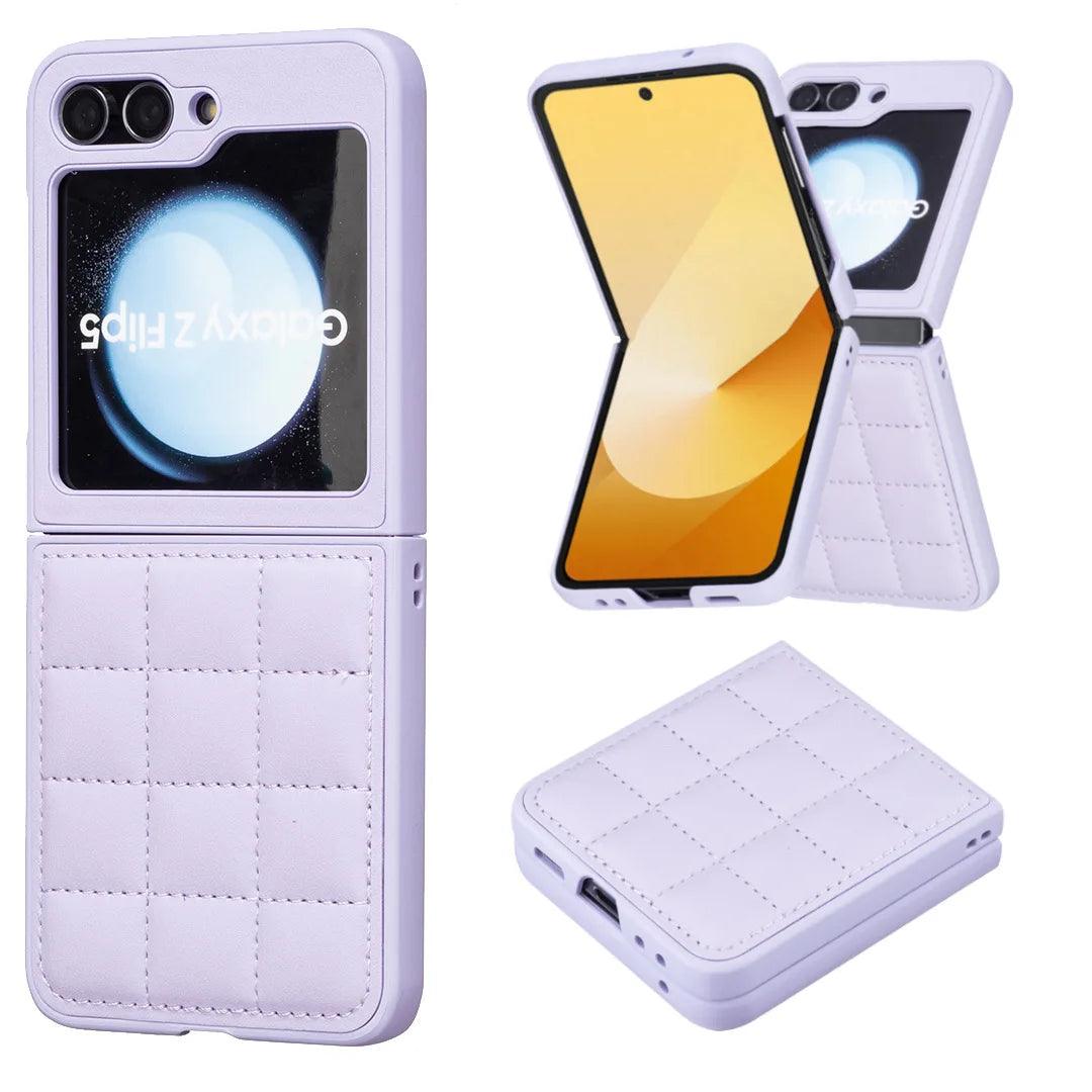 Fashion Cute Square Grid Soft PU Leather Case Cover For Samsung Galaxy Z Flip 7 6 5 4 3 zflip7 5G