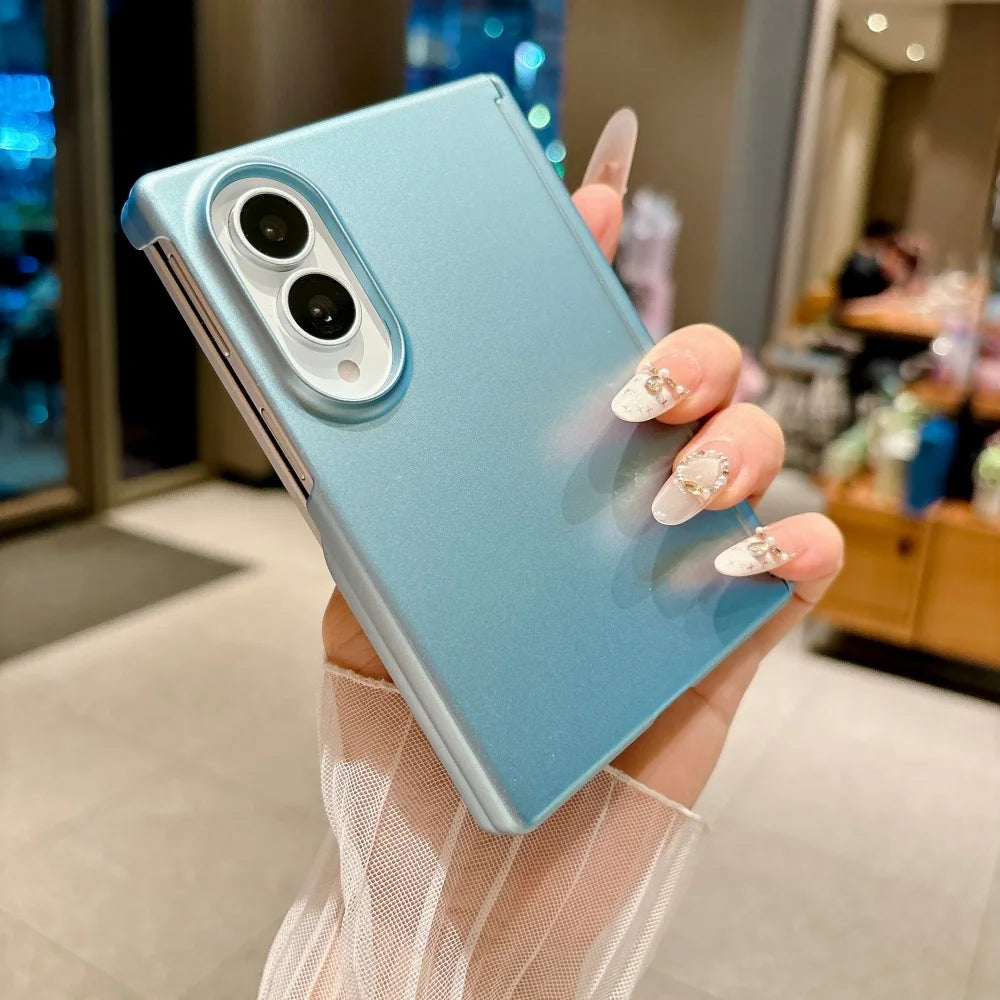 Z Fold8 Metallic Paint Hinge Skin Feel Phone Case For Samsung Galaxy Z Fold8 Ultra 7 6 5 4 Dual-axis Shockproof Bumper PC Cover