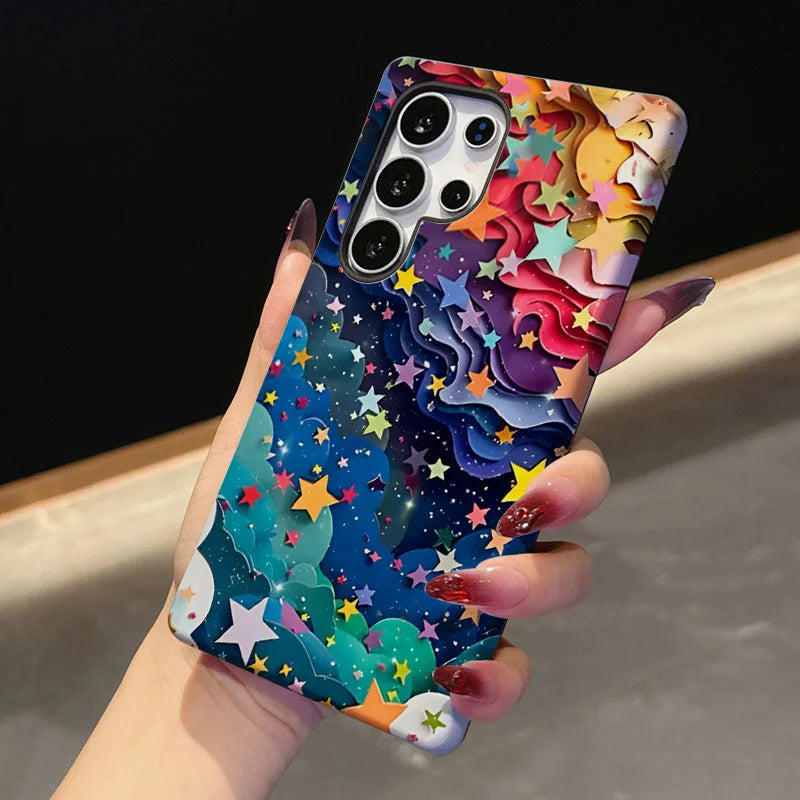2 IN 1 Film shell Phone Case For Samsung S25 S24 S23 S22 S21 Plus Ultra S25 Edge S20 FE A56 A16 15 26 36 Dreamy Starry Sky Cover