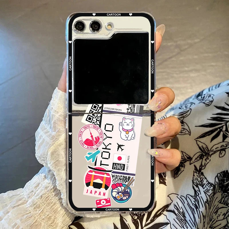 Hot Ticket Travel Label New York Tokyo Phone Case For Samsung Galaxy Z Flip 7 6 5 3 4 Clear Hard PC Folding Cover For Z Flip 6