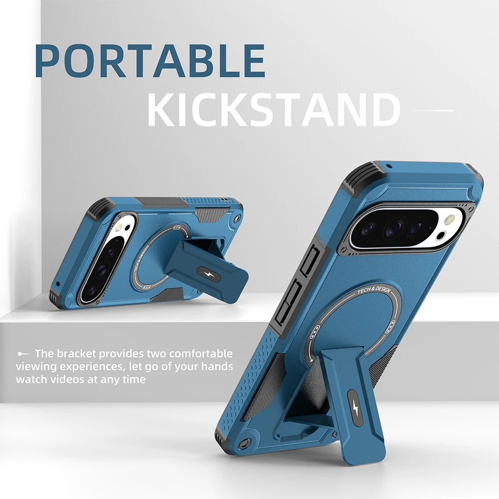 Luxury Armor Magnetic Holder Case For Google Pixel 10 10Pro 9 9Pro XL or Magsafe Wireless Charging Business Shockproof Cover