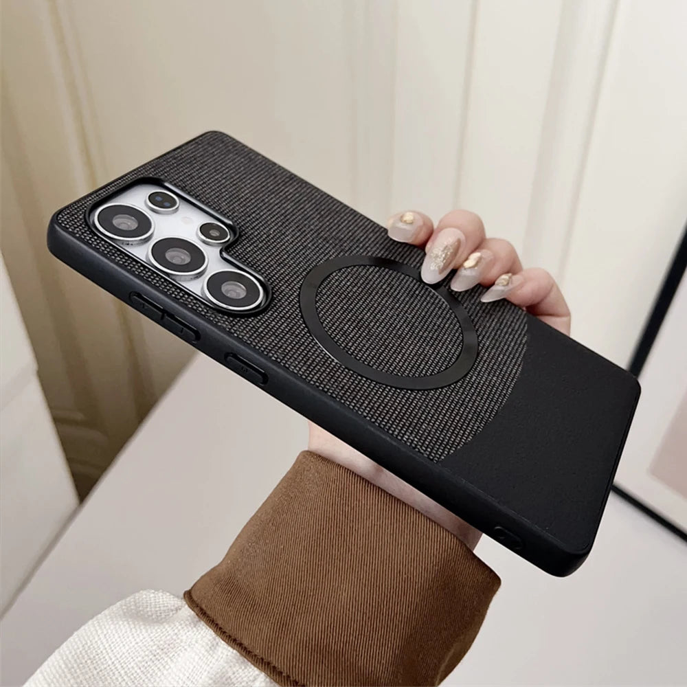 Luxury Patchwork Leather Magnetic Phone Case For Samsung Galaxy S25 Ultra s25 Plus For Magsafe Wireless Charging Hybrid PC Cover