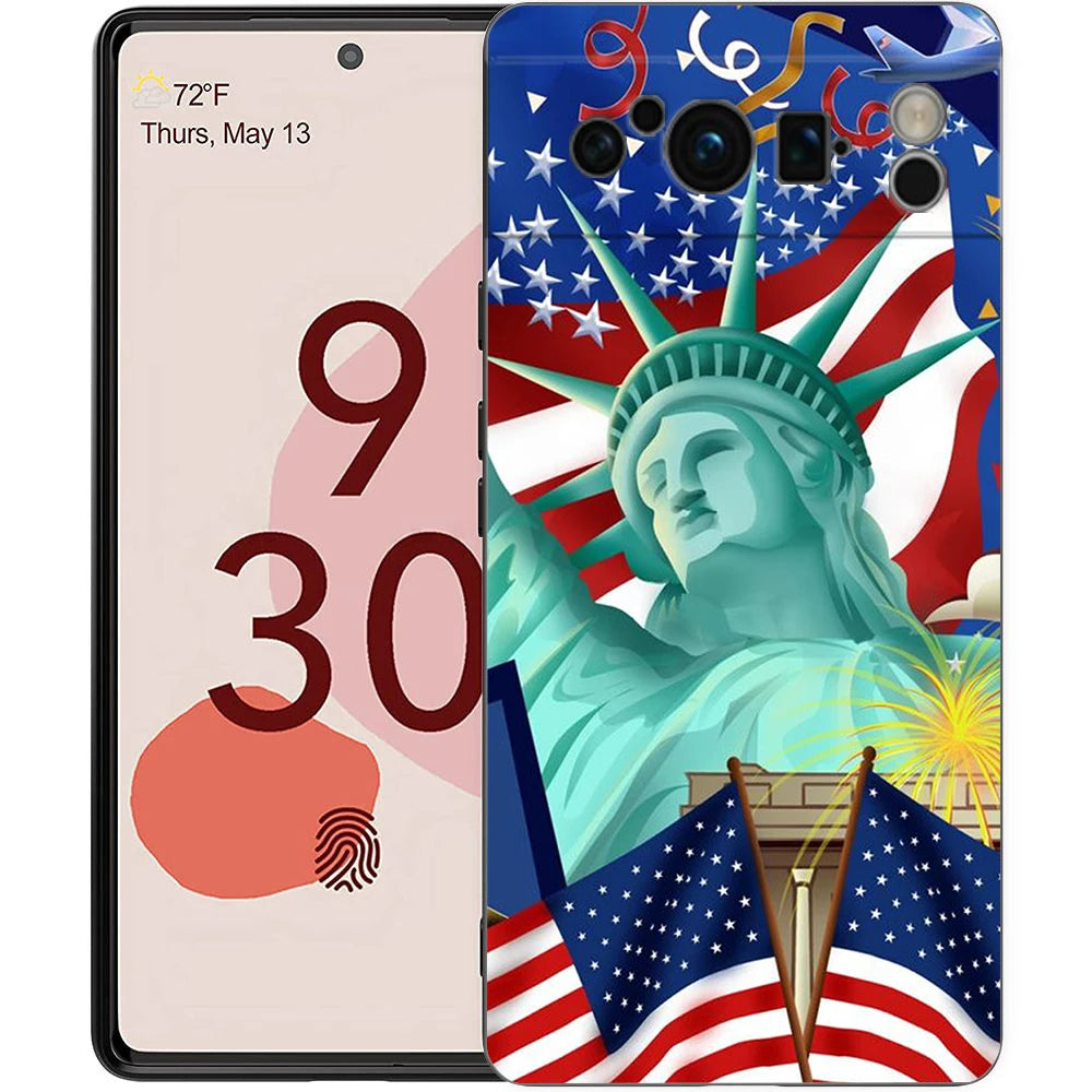 Phone Case Cover for Google Pixel 9 8 7 6 9A 8A 7A 6A Pro 10 9 Pro XL Soft TPU Shockproof Shell Capa American United States Flag