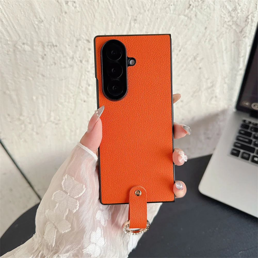 Ring Holder Protective PU Leather Phone Case For Samsung Galaxy Z Fold 7 6 5 4 Fold7 Fold6 Fold5 Fold4 5G Hard Plastic Cover