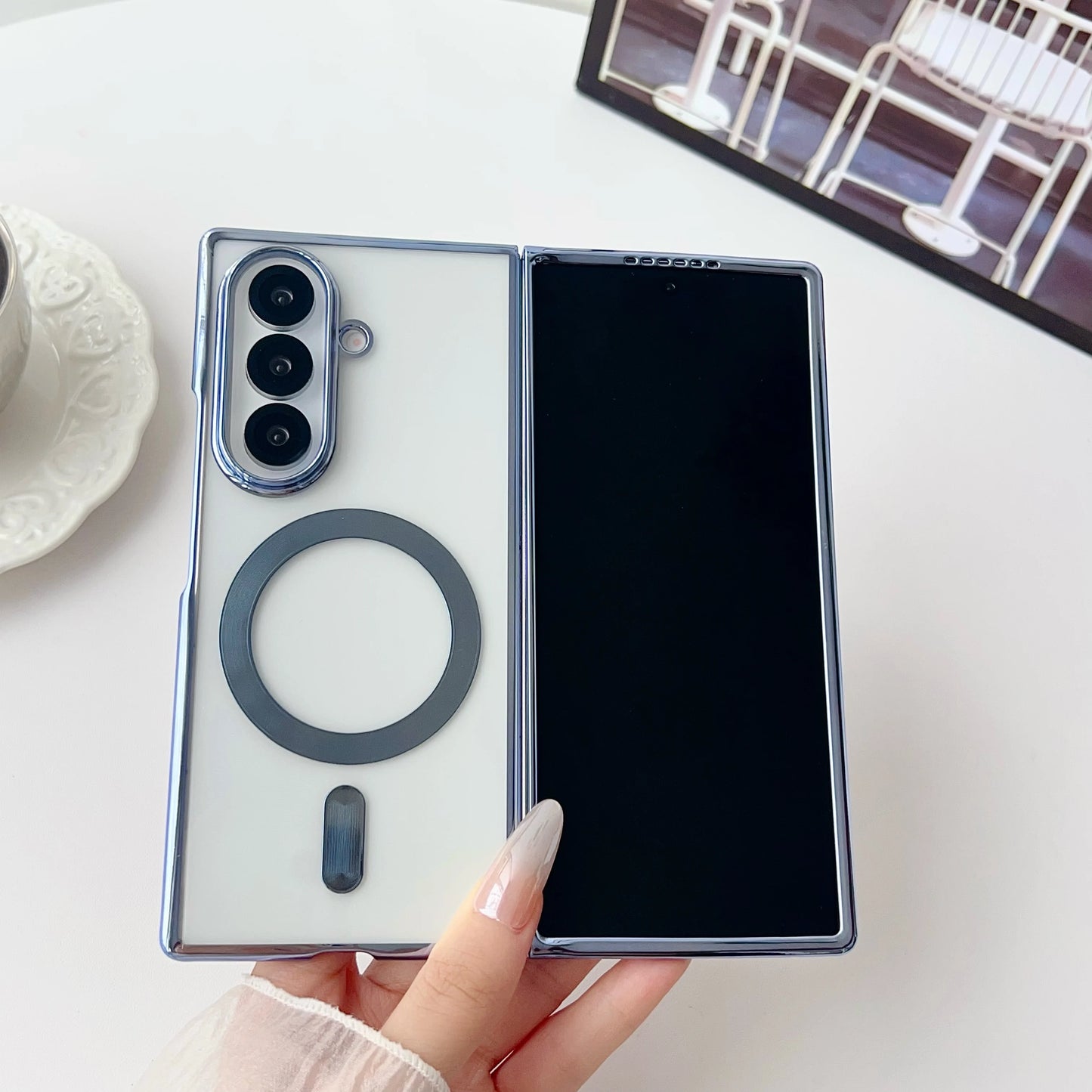 Electroplated Transparent Magnetic Case For Samsung Galaxy Z Fold 3 4 5 6 7 ZFold7 Fold6 5G Plating Clear Shockproof Back Cover