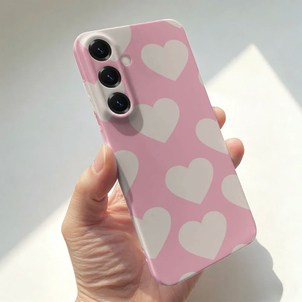 Phone Case For Samsung S26 S25 S24 S23 S22 Plus S21 Ultra Edge S23 S24 S25 FE Lovely Heart Pattern Hard PC Bumper Cover