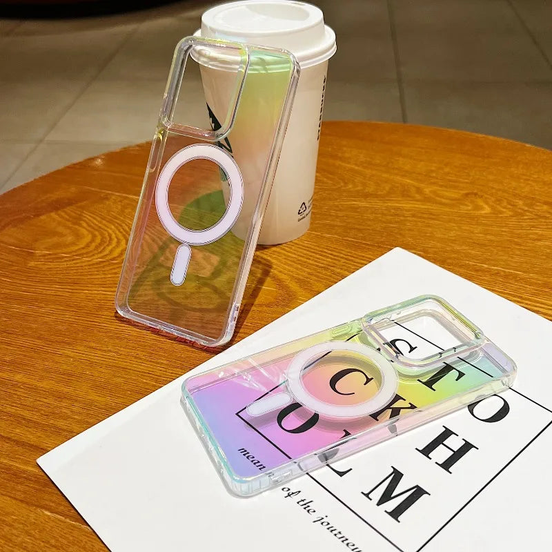 Gradient Rainbow Clear Magnetic Case For Motorola Moto Edge 50 Fusion G Stylus 5G (2025) G85 G45 G34 Magsafe Shockproof Cover