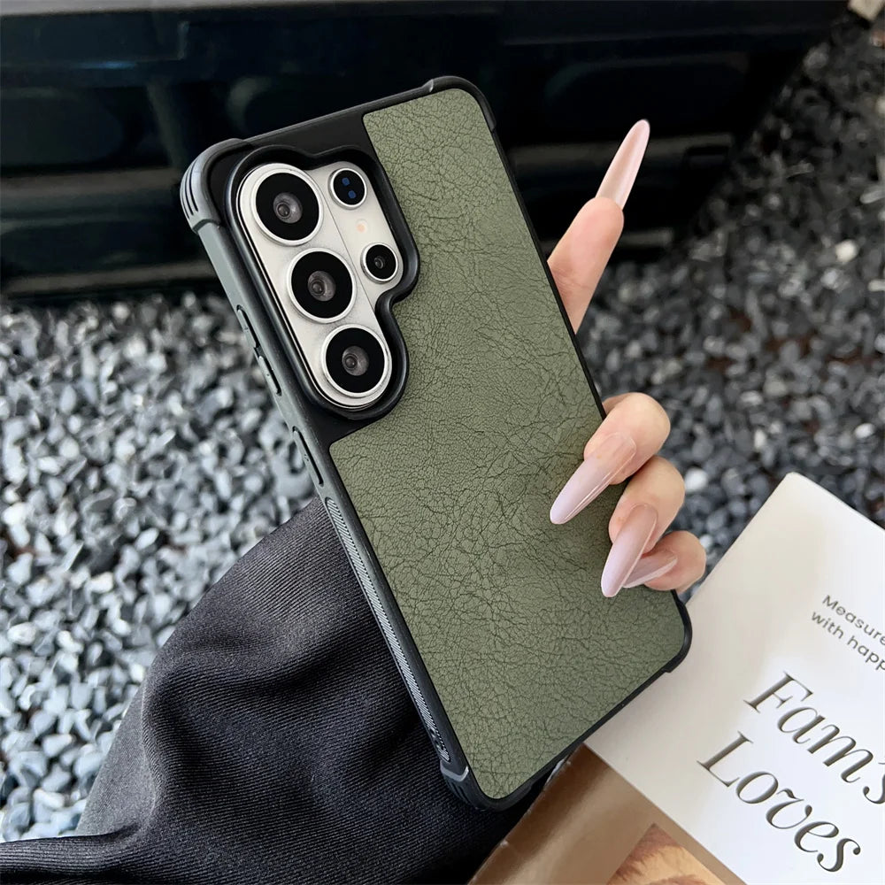 Luxury Leather Hybrid PC Armor Phone Case For Samsung S26 Ultra Plus S26Plus s26Ultra Shockproof Bumper Protection Back Cover