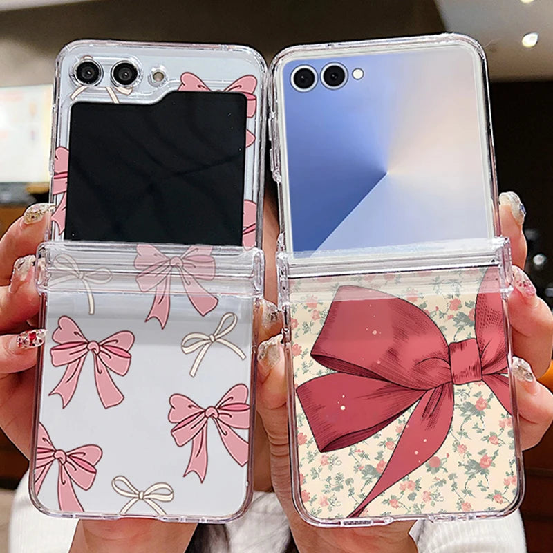Colorful Bowknot Patterned Phone Case For Samsung Galaxy Z Flip 7 FE 6 5 4 3 5G Folding Hard PC Clear Cover For Samsung Z Flip6