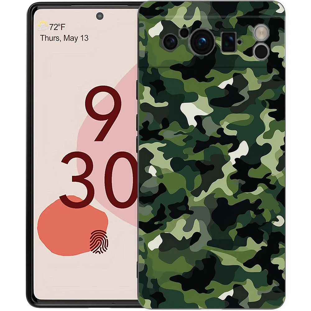 Luxury TPU Phone Case For Google Pixel 9 8 8A 7 7A 6 Pro XL 6A 5G Camouflage Camo Military Army Black Soft Back Cover