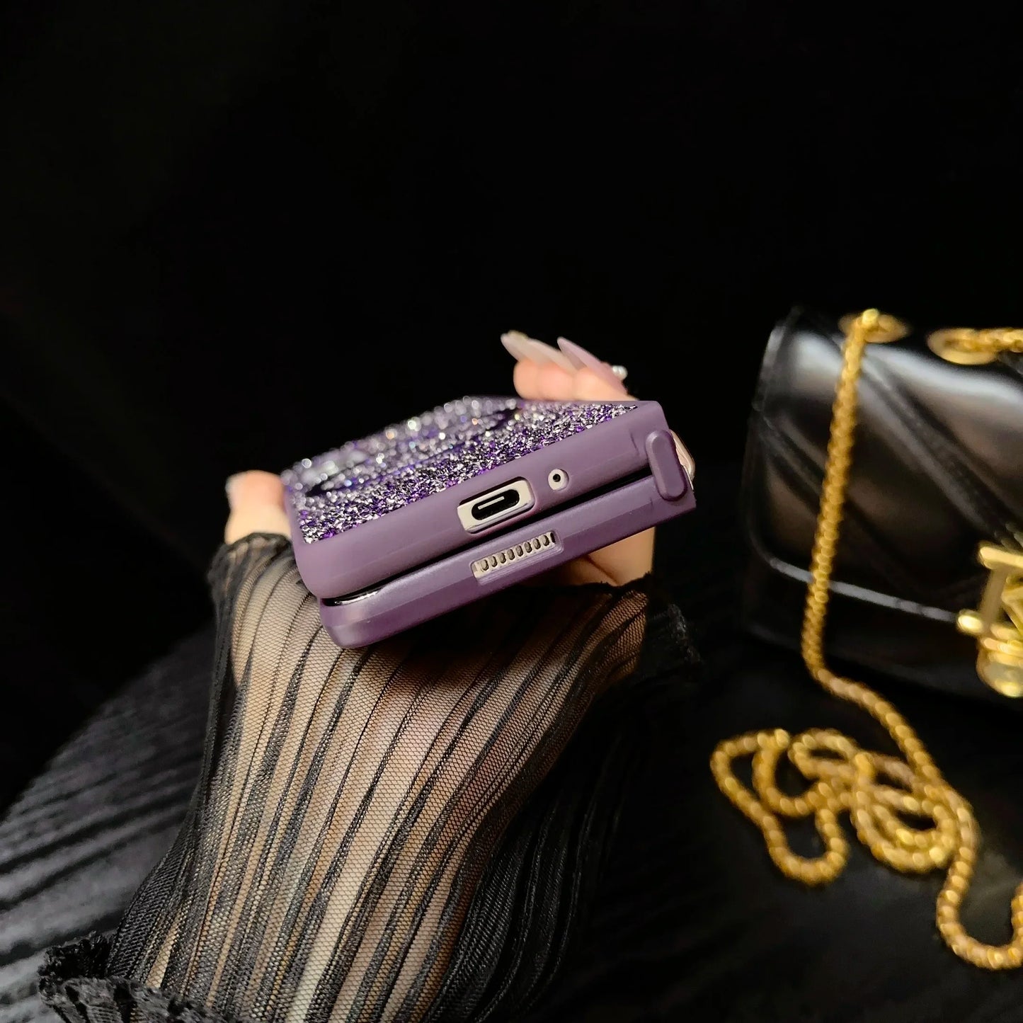 Sparkling Diamond Brilliant Phone Case for Samsung Galaxy Z Fold 7 6 5 4 3 Fold7 TPU Soft Edge Magnetic Cover Women Girl