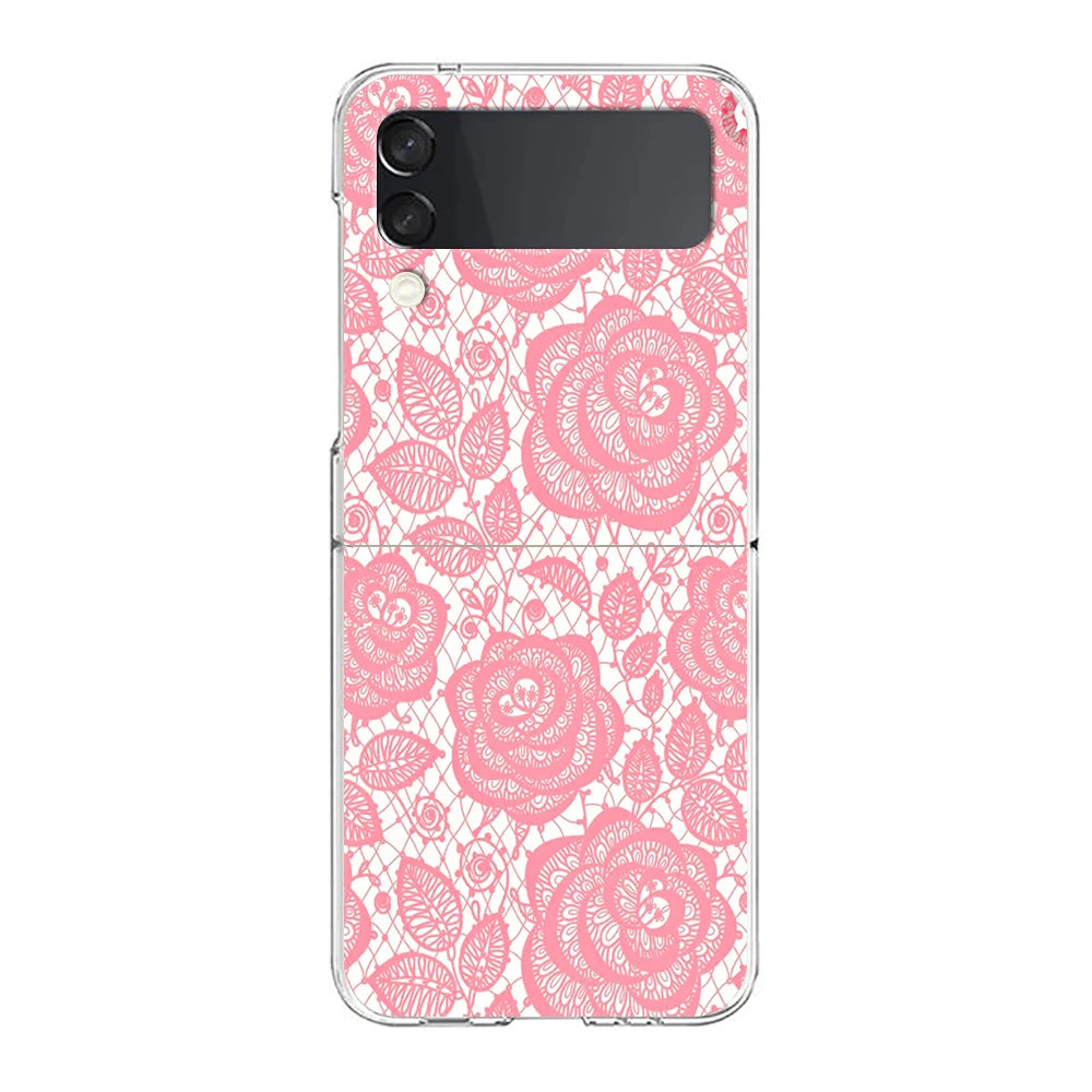Transparent Phone Case For Samsung Galaxy Z Flip 3 4 5 6 7 Hard Folding PC Z Flip3 Flip4 Cover Lace Printed