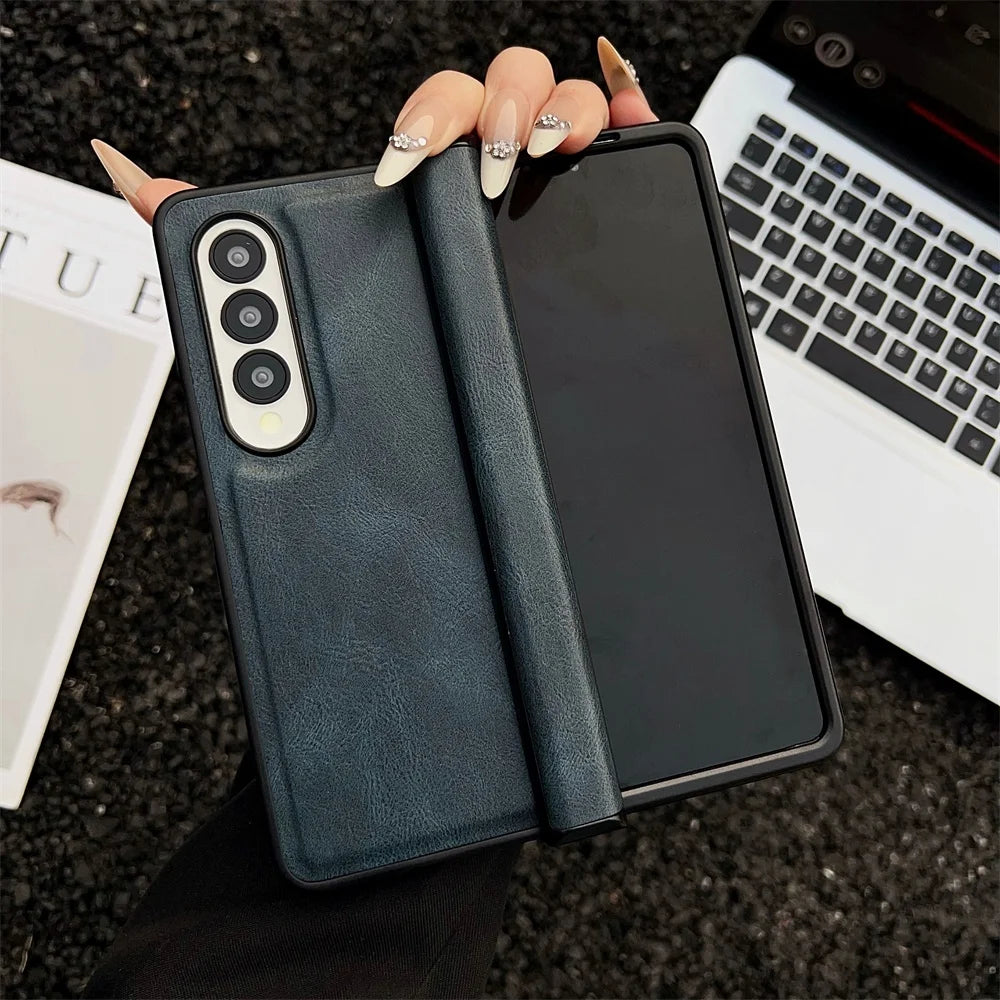 For Samsung Galaxy Z Fold 7 6 5 4 3 5G Case Folding Hinge Business PU Leather Shockproof Cover  For Galaxy ZFold6 ZFold7 Fold5