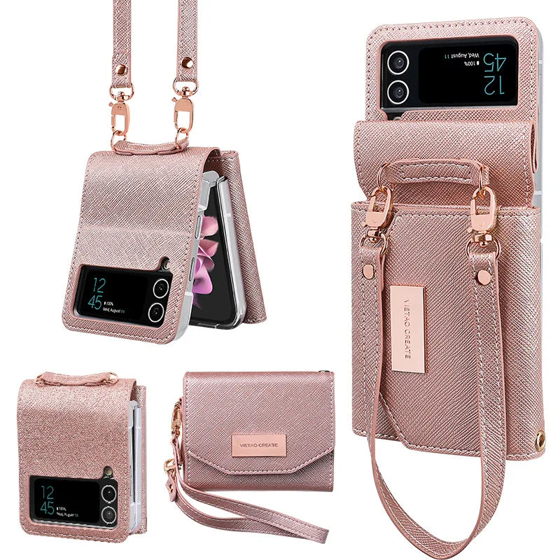 Lanyard Holster Card Case For Samsung Galaxy Z Flip 7 6 5 4 3 Handheld Wristlet Wallet Purse Cover For Z Flip3 Flip4 Flip5 Flip6