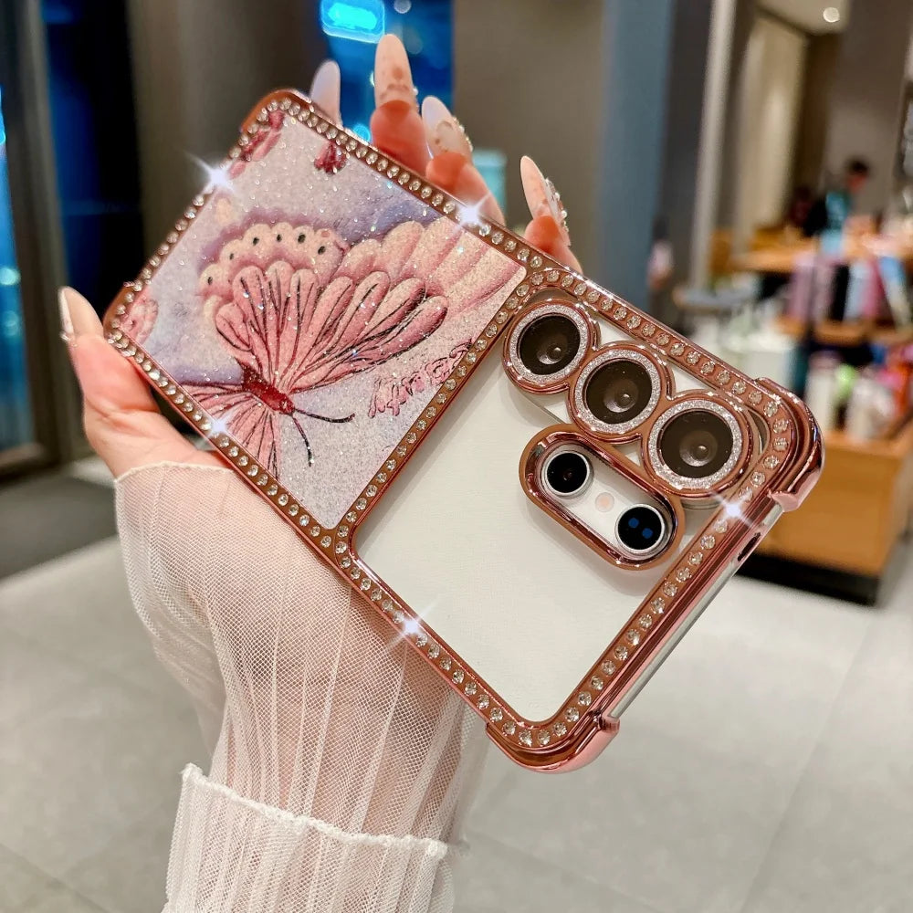 Bling Glitter Diamond Butterfly Phone Case For Samsung Galaxy S26 S25 S24 S23 S22 Ultra Lens Protection Plating Shockproof Cover