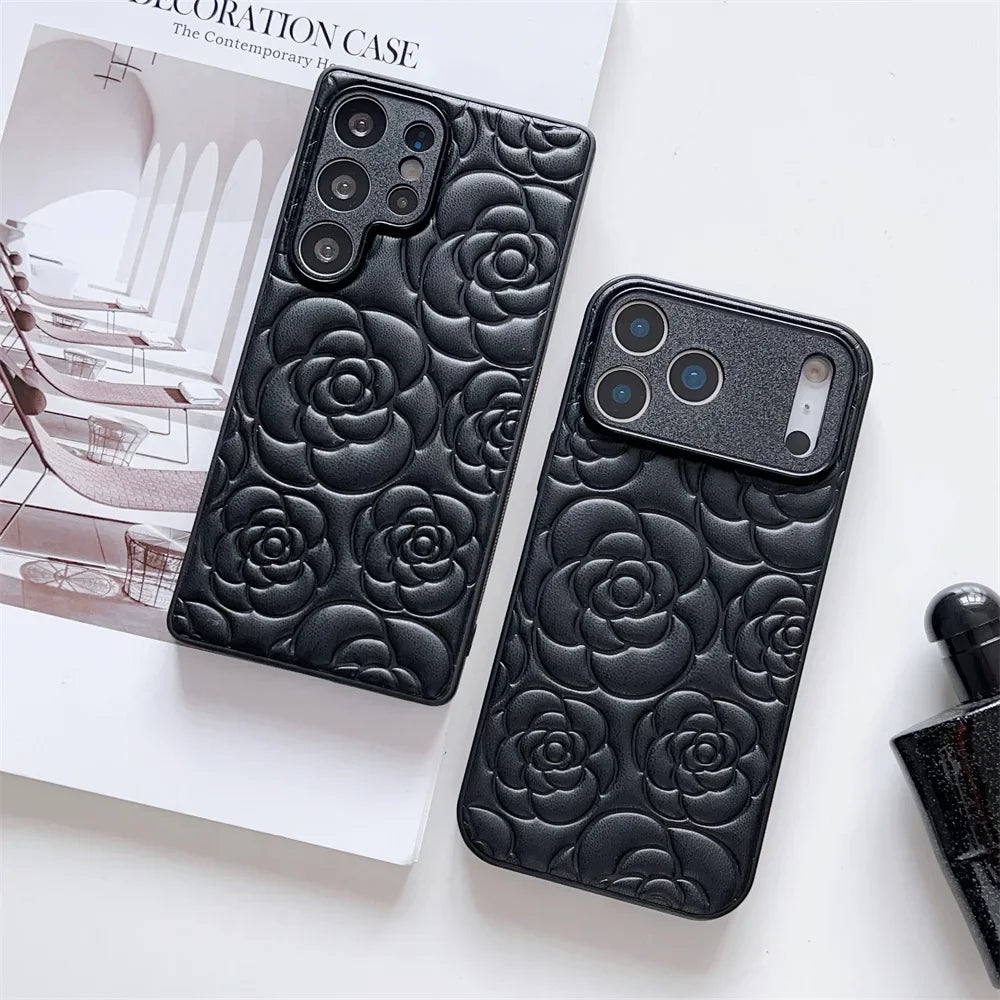 Camellia Flower Pattern PU Leather Phone Case For Samsung Galaxy S25 Ultra Edge S24 FE S23+ Plus A56 A55 A54 A53 A36 A35A26 5G