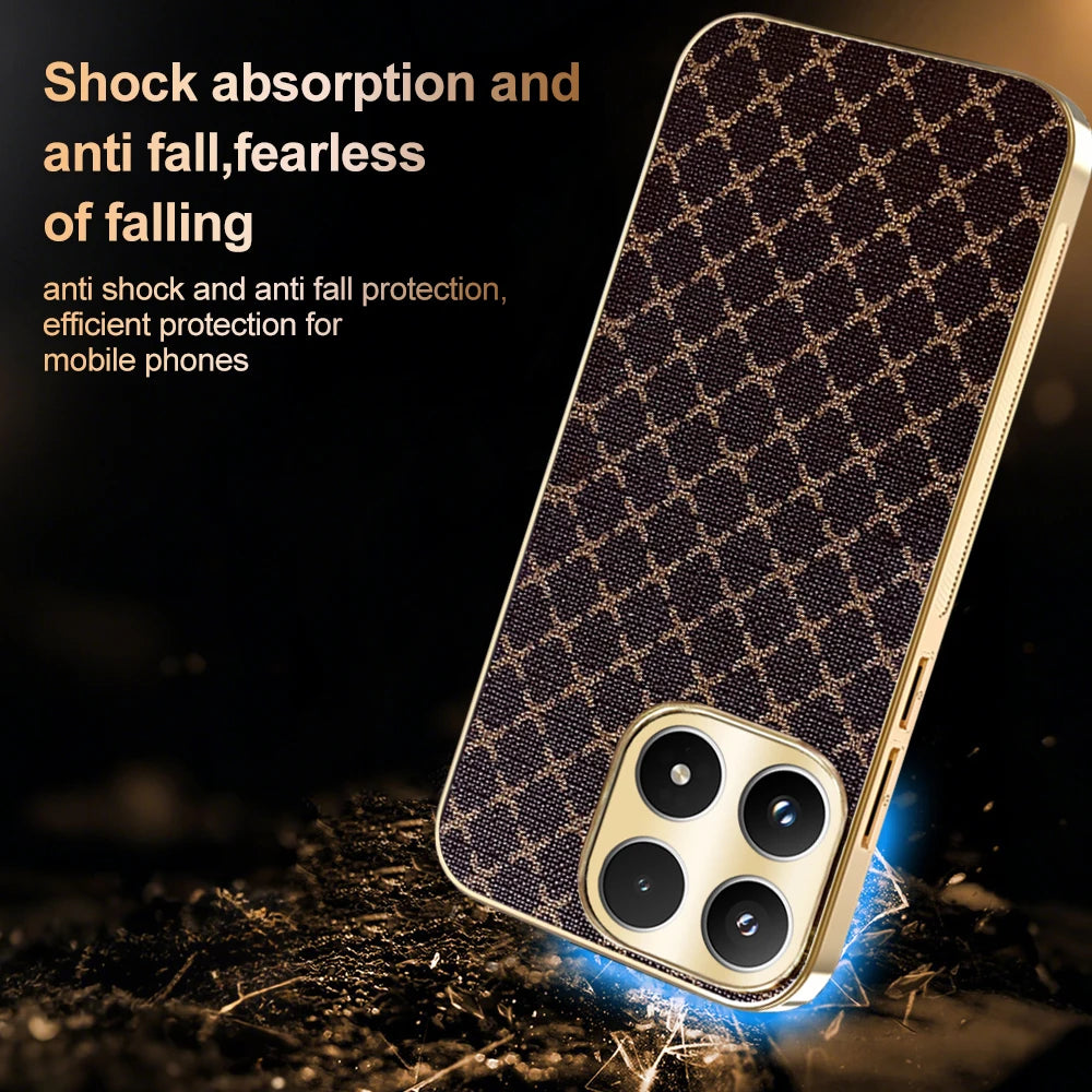 Retro Grid Pattern Gold Plating Frame Hard Cover Leather Phone Case for Motorola Moto Edge 50 Fusion Edge 60 PRO 60 Neo G96 G86