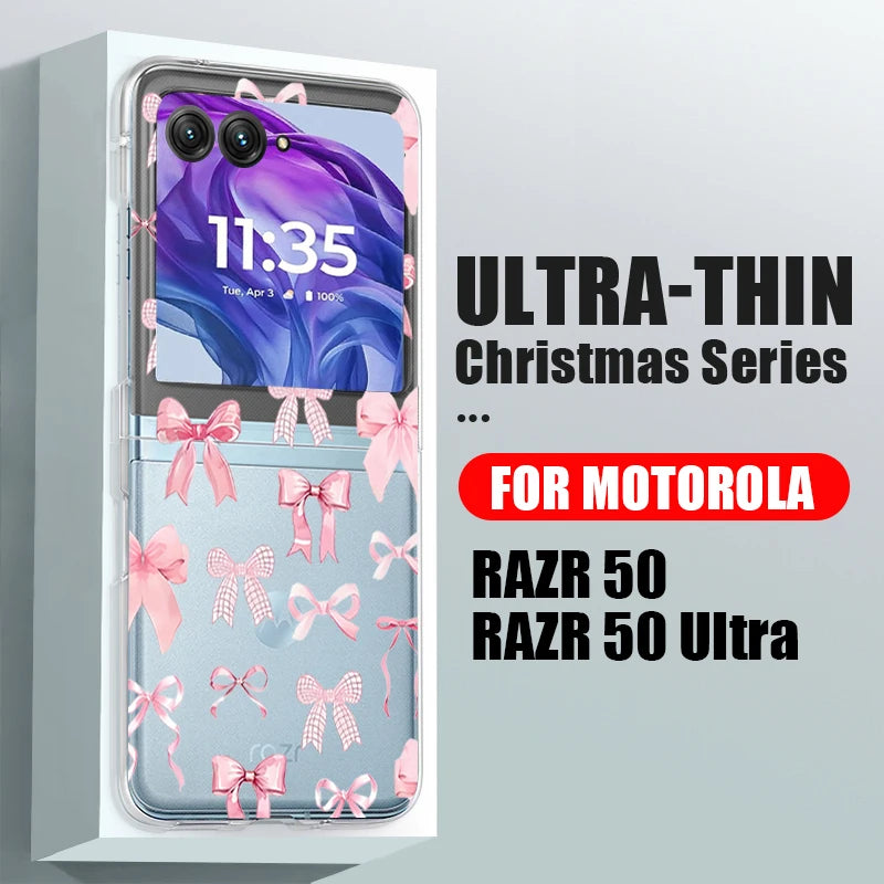 Rose Flower Bowknot Printed Phone Case For Motorola Razr 60 Ultra Razr 50 40 Ultra 50 40 Clear Shockproof Hard PC Folding Cover