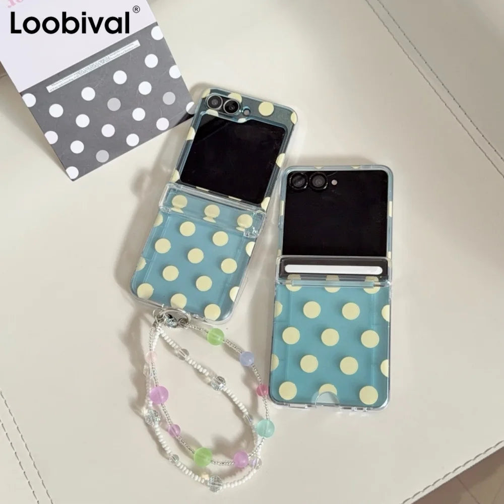 ZFlip 8 Luxury Polka Dot Card Slot Beads Bracelet Case for Samsung Galaxy Z Flip 8 ZFlip 3 4 5 6 7 8 Transparent Hard Back Cover