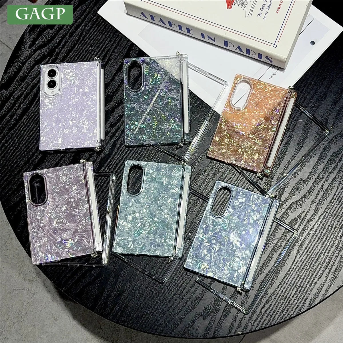 Fold8 Wide Cover Luxury Colorful Aurora Shell Pattern Case For Samsung Galaxy Z Fold 8 Magnetic Hinge Protection With Side Clasp