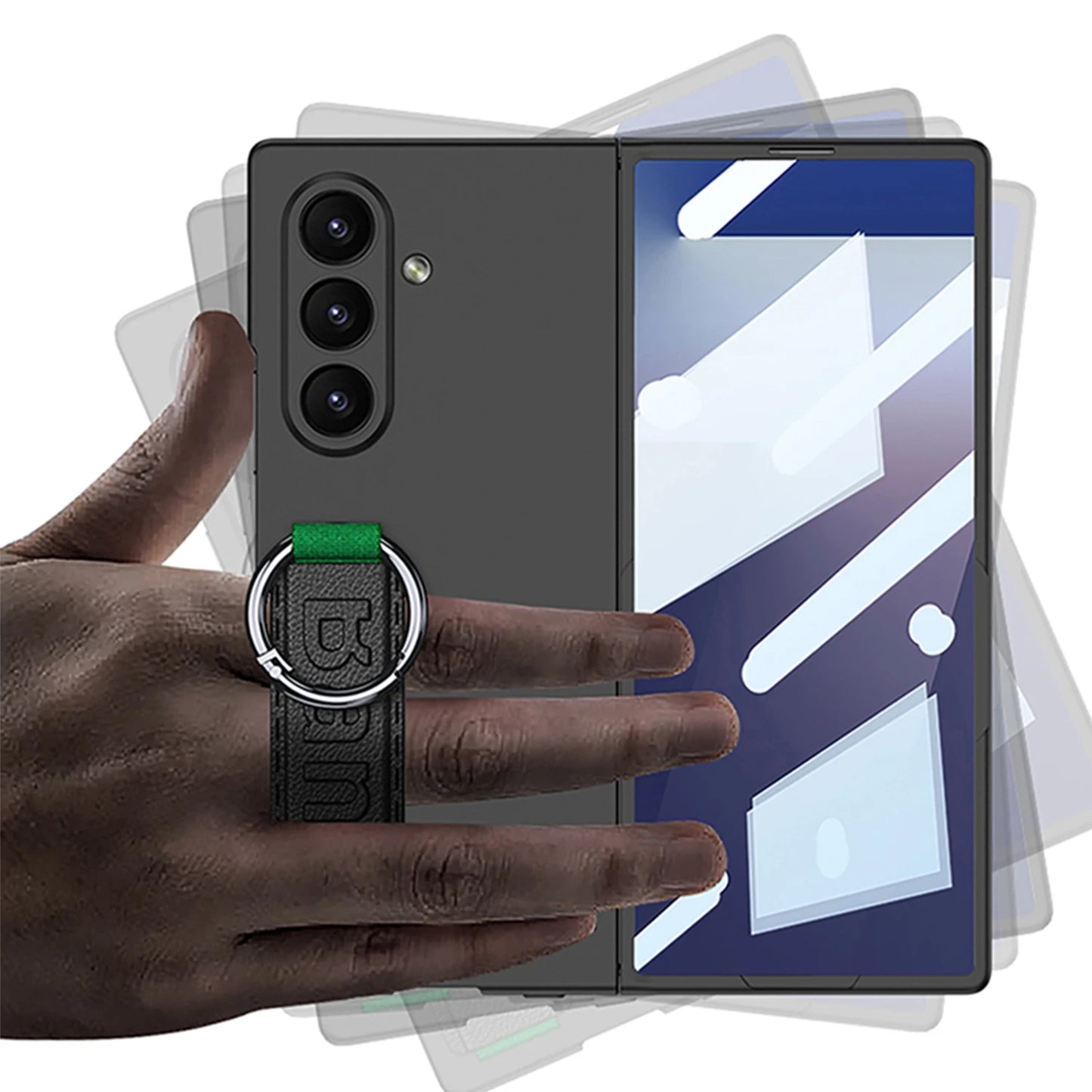 Ultra-thin Wrist Strap Matte Cover For Samsung Galaxy Z Fold 7 6 Outer Screen Protector Ring Holder Case For Galaxy Z Fold7 Case