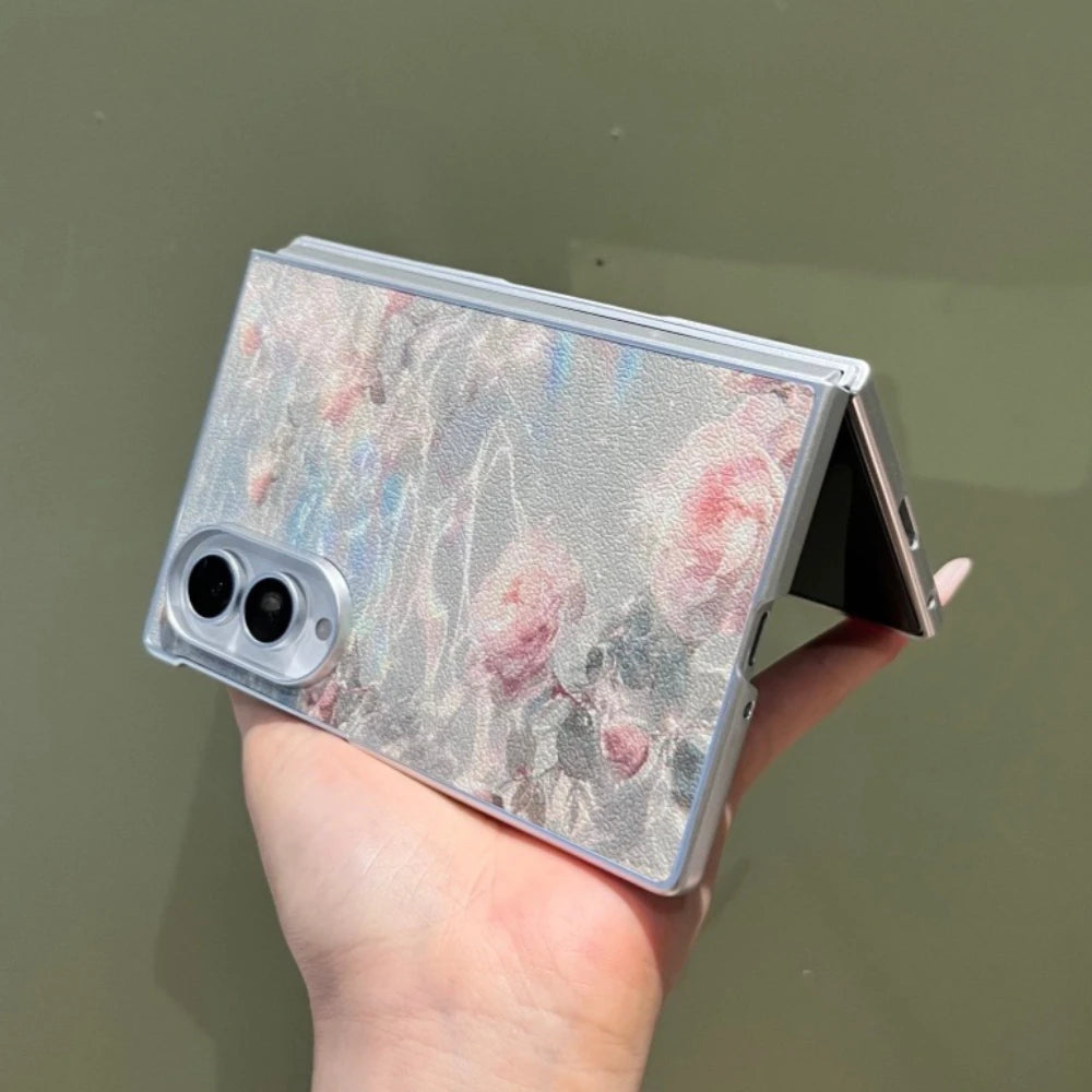 Plating Oil Painting Colorful Flower PU Leather Case for Samsung Galaxy Z Fold 8 Ultra Shockpoof Cover for zfold8 Wide Shell