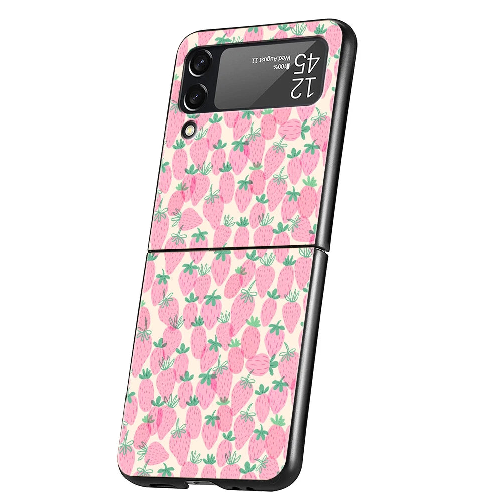 Two White Strawberries Simple Hard PC Phone Case For Samsung Galaxy Z Flip 7 6 5 4 Black Cover For Galaxy Z Flip 3 Foldable Capa