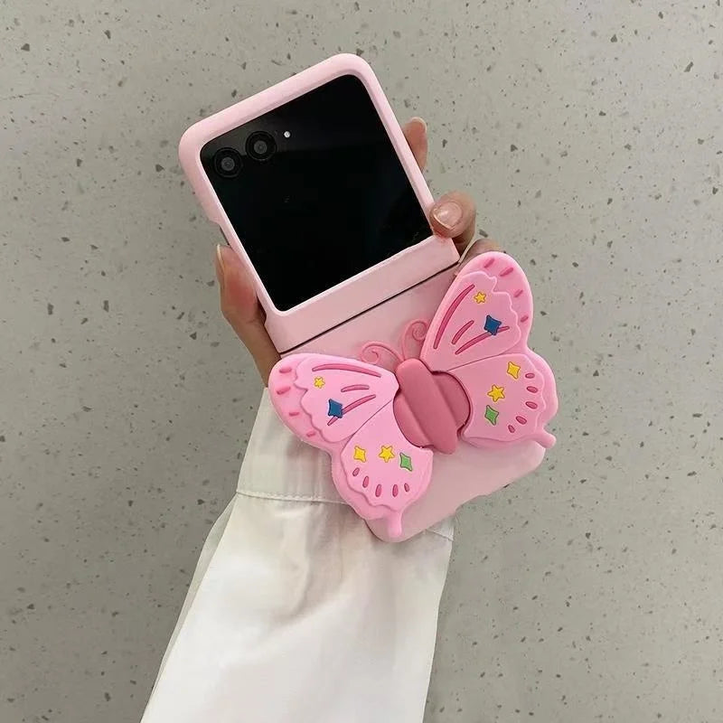 Luxury Cute Silicone Butterfly Bracket Case For Moto RAZR 50 40 60 Ultra Razr Plus 2025 2024 2023 with Portable Bracelet Cover