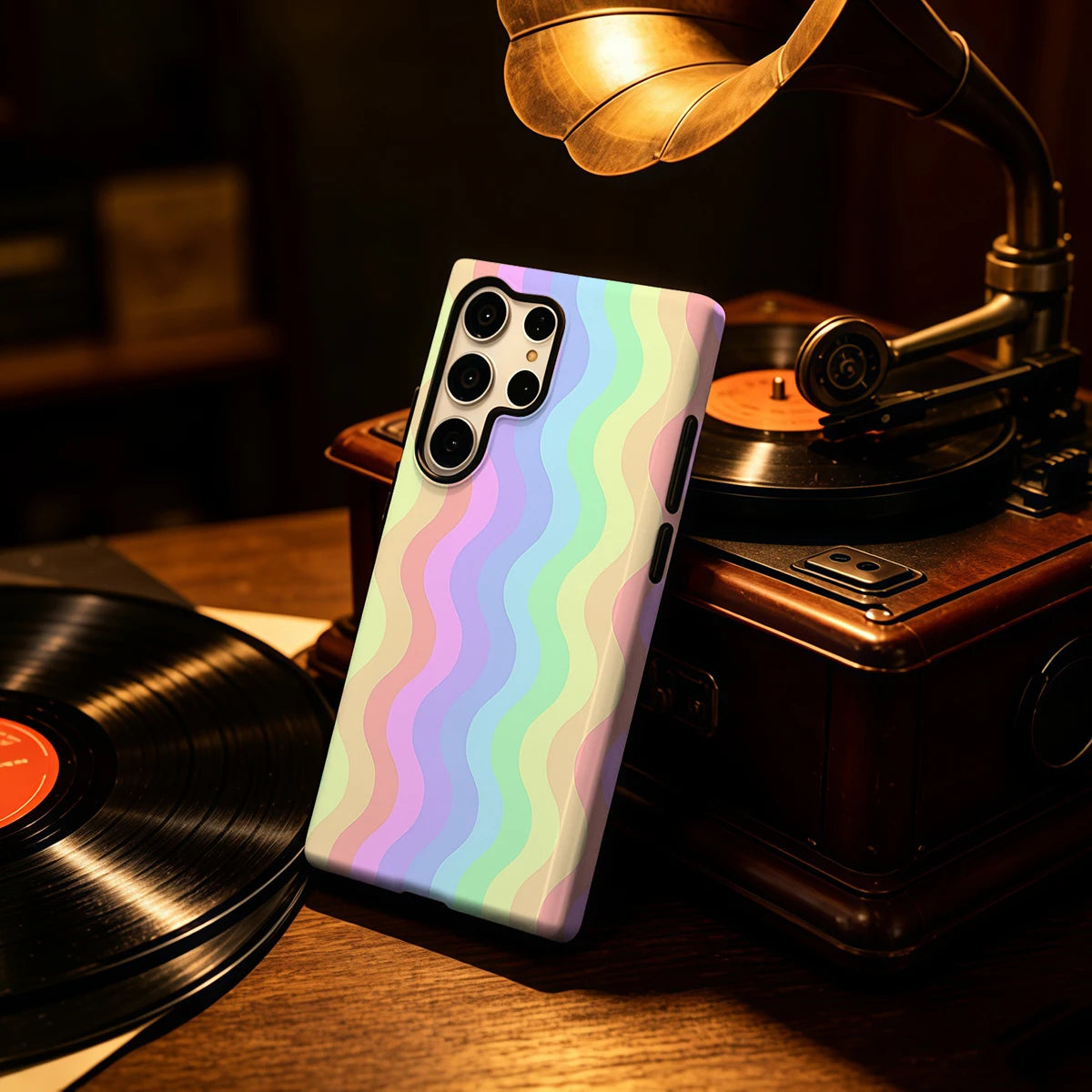 Rainbow Wave Stripe Phone Case for Samsung Galaxy S26 S25 Ultra S24 S23 Ultra Plus Glossy Double-layer Back Cover