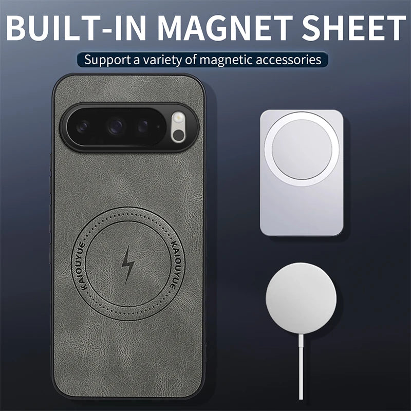 For Google Pixel 10 Pro XL Case Luxury PU Leather Skin Magnetic Magsafe Protective Back Cover For Pixel 10 9 8 7 6 Pro 9A Shell
